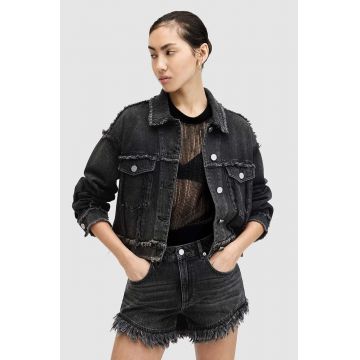 AllSaints geacă din denim CLAUDE FRAY JACKET femei, culoarea negru, de tranziție, W041OA