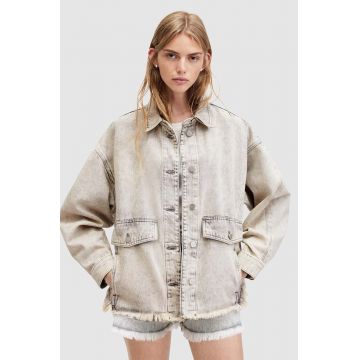 AllSaints geaca jeans HETTIE DENIM SHACKET femei, culoarea gri, de tranzitie, oversize, W033PA