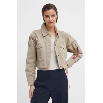 Alpha Industries jacheta de bumbac culoarea bej, de tranzitie, oversize