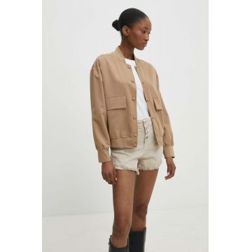 Answear Lab geaca bomber femei, culoarea maro, de tranzitie