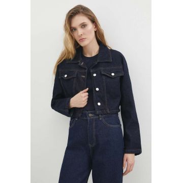 Answear Lab geaca jeans femei, culoarea albastru marin, de tranzitie