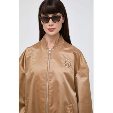 BOSS geaca bomber femei, culoarea bej, de tranzitie, oversize, 50515886