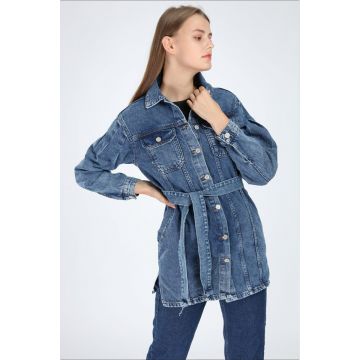 Geaca sarafan Valada, denim, cu cordon in talie
