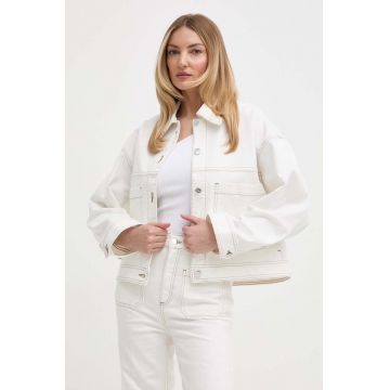 Ivy Oak geacă din denim femei, culoarea alb, de tranziție, oversized, IO119094