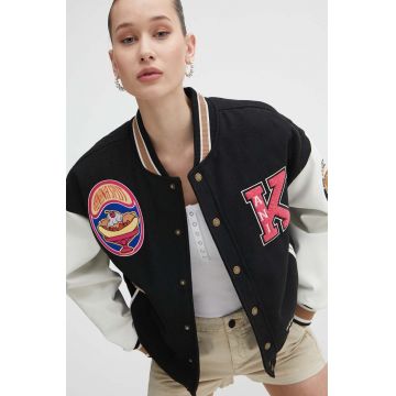 Karl Kani jacheta bomber din amestec de lana culoarea negru, de tranzitie, oversize