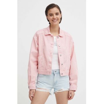 Pepe Jeans geacă din denim femei, culoarea roz, de tranziție