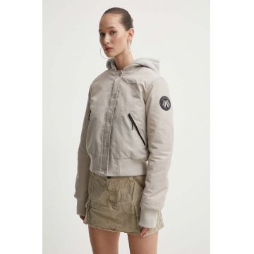 Superdry geaca bomber femei, culoarea gri, de iarna