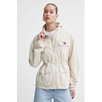 Tommy Jeans geacă femei, culoarea bej, de tranziție, DW0DW17908