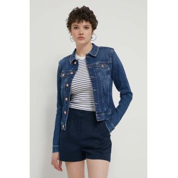 Tommy Jeans geacă din denim femei, culoarea bleumarin, de tranziție, DW0DW17959