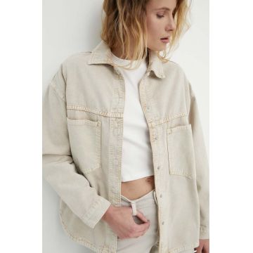 Answear Lab geacă din denim femei, culoarea bej, de tranziție, oversized