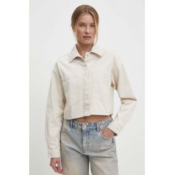 Answear Lab geaca jeans femei, culoarea bej, de tranzitie