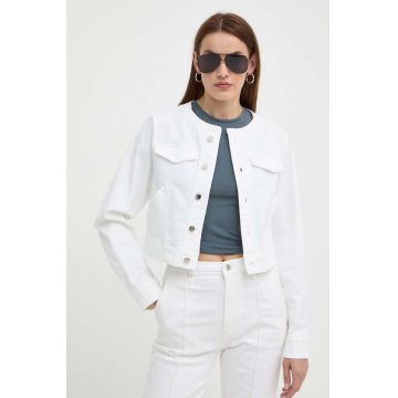 BOSS geacă din denim femei, culoarea alb, de tranziție, 50514580