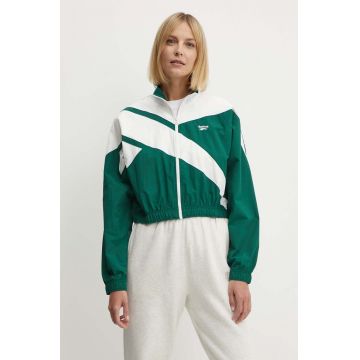 Reebok Classic geaca Archive Essentials femei, culoarea verde, de tranzitie, oversize, 100076212