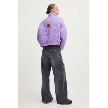 HUGO geaca femei, culoarea violet, de iarna, 50522503