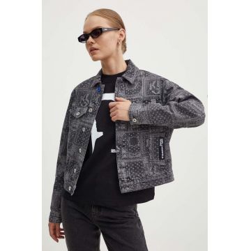 Karl Lagerfeld Jeans geacă din denim femei, culoarea negru, de tranziție, 245J1402