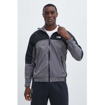 The North Face geaca Wind Shell Full Zip barbati, culoarea gri, de tranzitie, NF0A879FRPI1