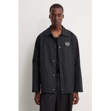 A.P.C. geacă cu aspect de cămașă blouson regis culoarea negru, de tranzitie, oversize, PSAJB.H02960 A.P.C. geacă cu aspect de cămașă blouson regis culoarea negru, de tranzitie, oversize, PSAJB.H02960