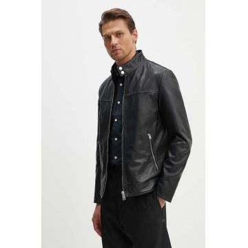 Marc O'Polo geaca de piele barbati, culoarea negru, de tranzitie, 426700673020