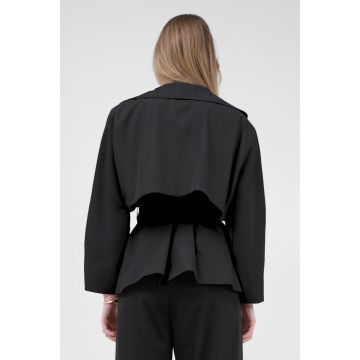 Trench negru scurt cu cordon in talie