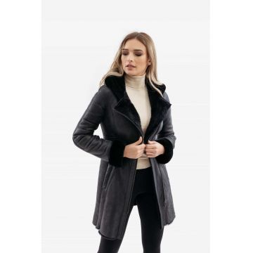 Palton din blana naturala - model Emilia Napalan - Negru