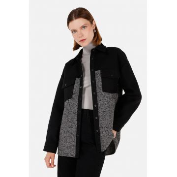 Jacheta-camasa din amestec de lana cu buzunare pe piept - Negru