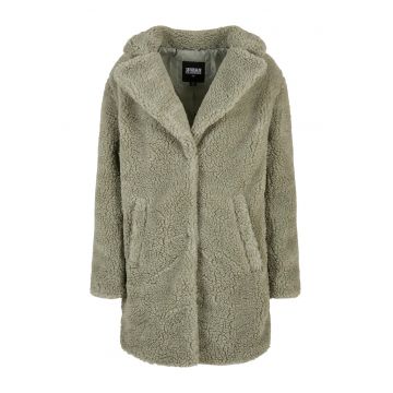 Haina supradimensionata din blana sherpa sintetica cu buzunare oblice - Verde feriga