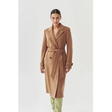 Palton din amestec de lana cu doua randuri de nasturi - Maro deschis