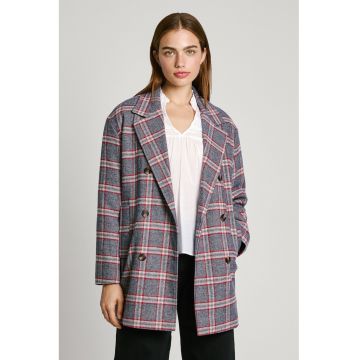 Palton scurti din amestec de lana cu doua randuri de nasturi - Rosu/Albastru prafuit