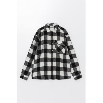 Jacheta- camasa cu model in carouri si buzunar pe piept - Negru/Bej deschis