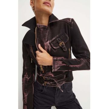 Versace Jeans Couture geacă din denim femei, culoarea negru, de tranziție, 77HAS460 DW081F01