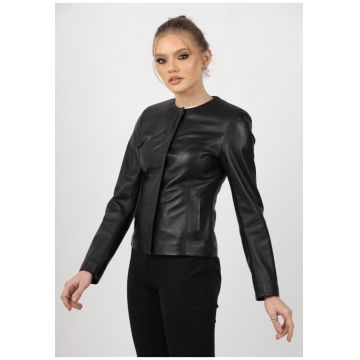 Geaca de Dama din Piele de Miel - Model Irene - Negru