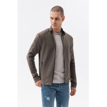Jacheta cu fermoar si guler scurt - Negru/Maro