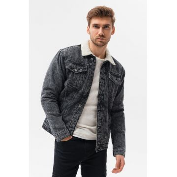 Jacheta de denim aspect deteriorat - Gri melange