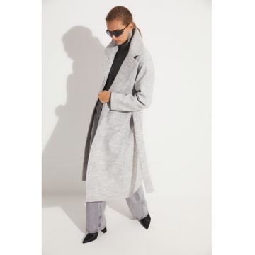 Palton cu prindere cu cordon si maneci cazute - Gri deschis