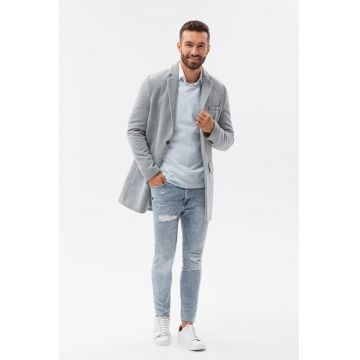 Palton cu revere decupate si buzunare - Gri cenusiu